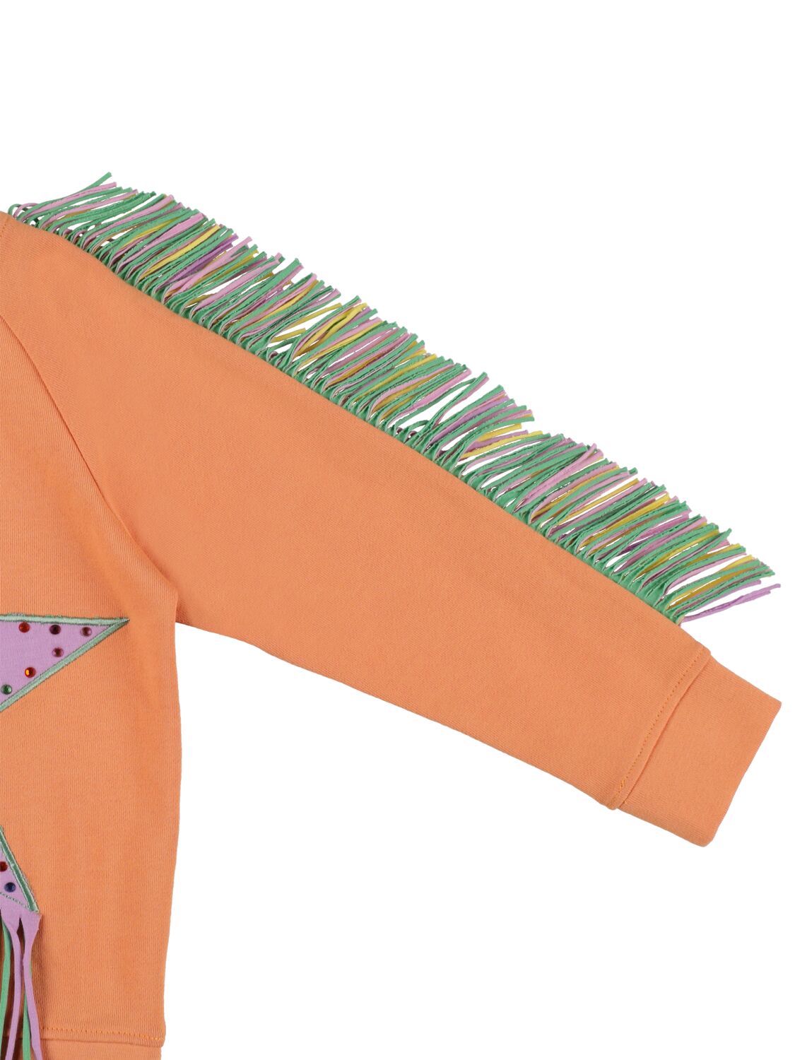 Shop Stella Mccartney Embellished Cotton Sweatshirt W/ Fringes In Orange