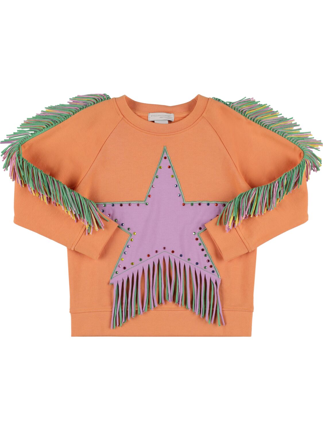 Stella Mccartney Kids' Sweatshirt Aus Baumwolle Mit Fransen In Orange