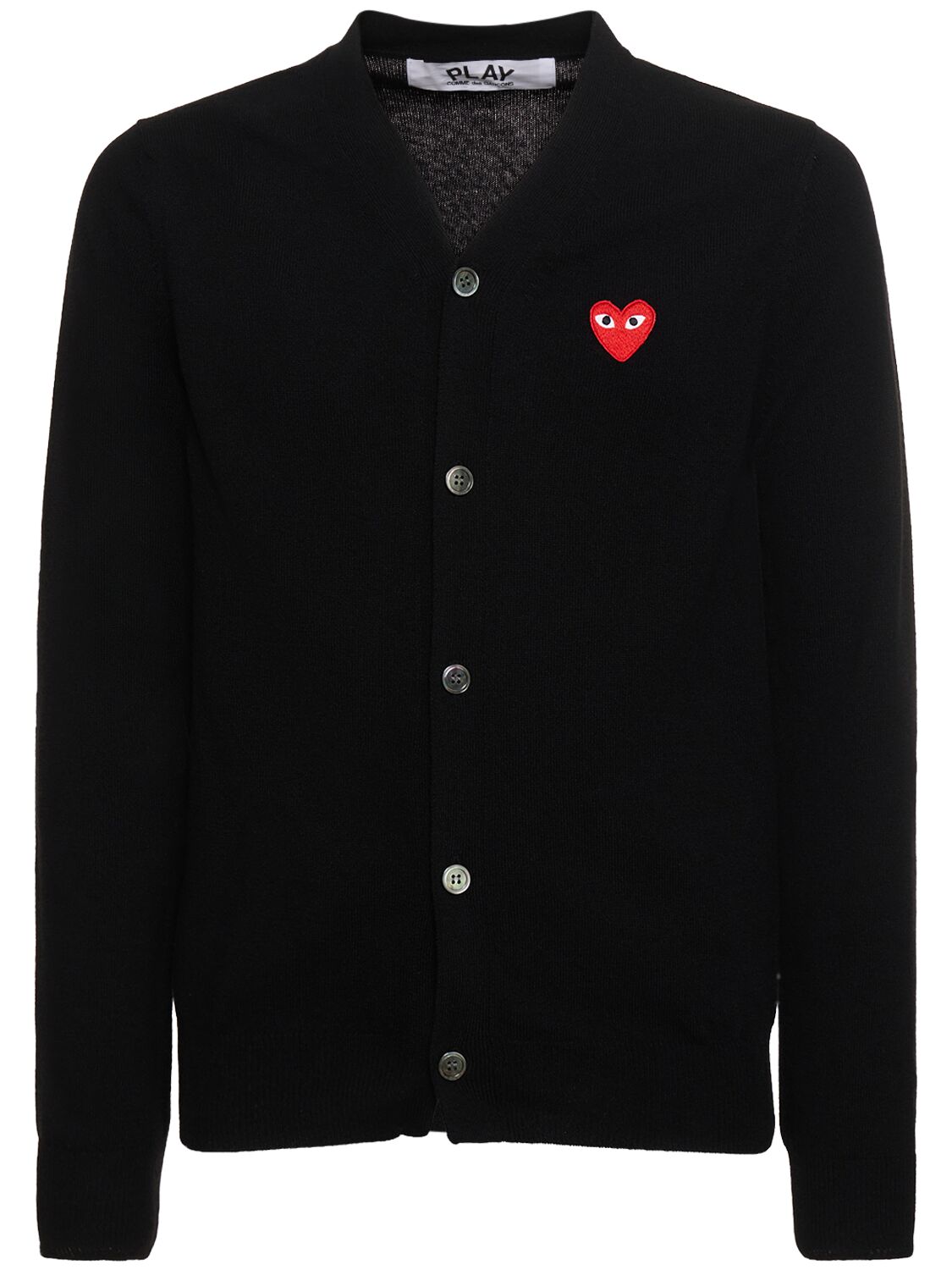 Shop Comme Des Garçons Play Play Logo Knit Wool Cardigan In Black