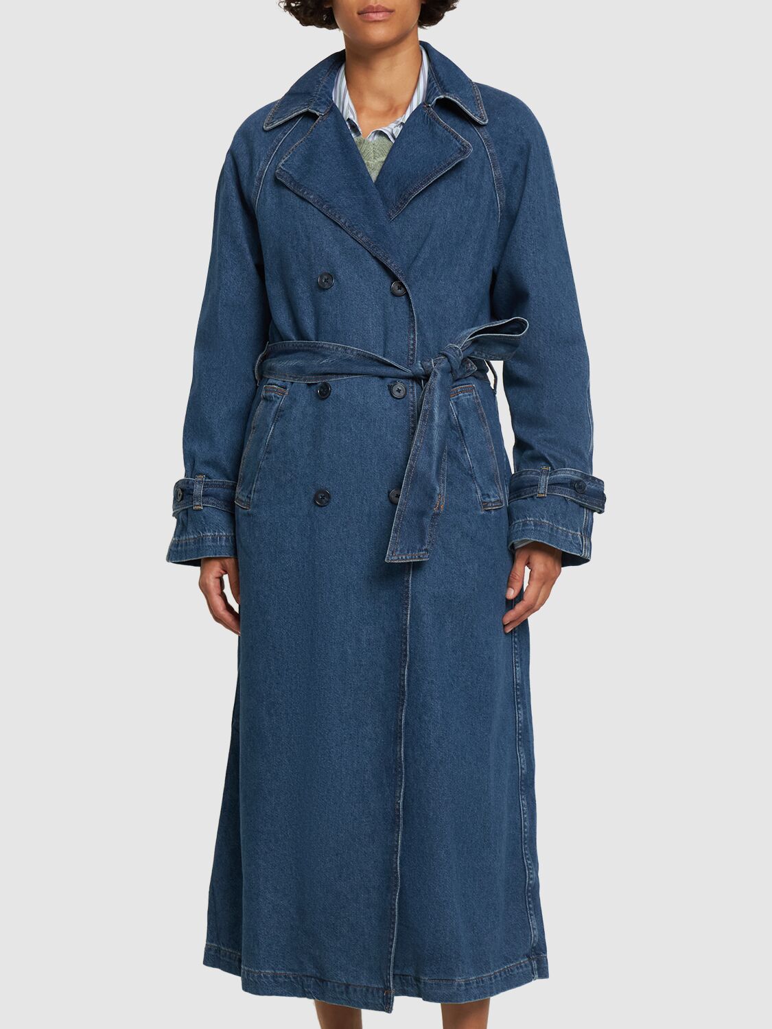 Shop Reformation Hayes Cotton Denim Trench Coat In Blue
