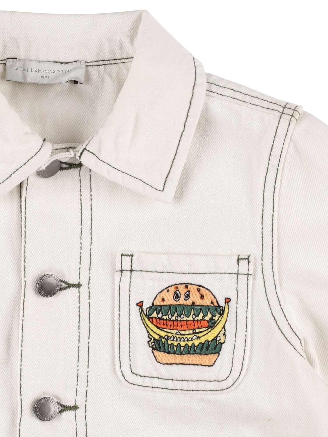 Shop Stella Mccartney Embroidered Cotton Denim Jacket In Weiss