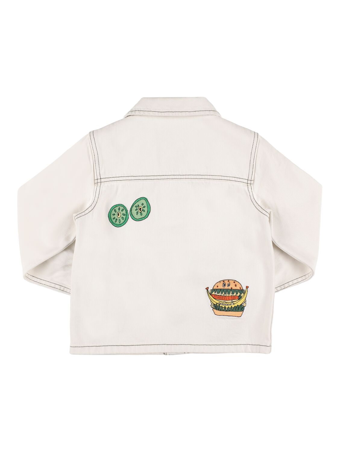 Shop Stella Mccartney Embroidered Cotton Denim Jacket In Weiss