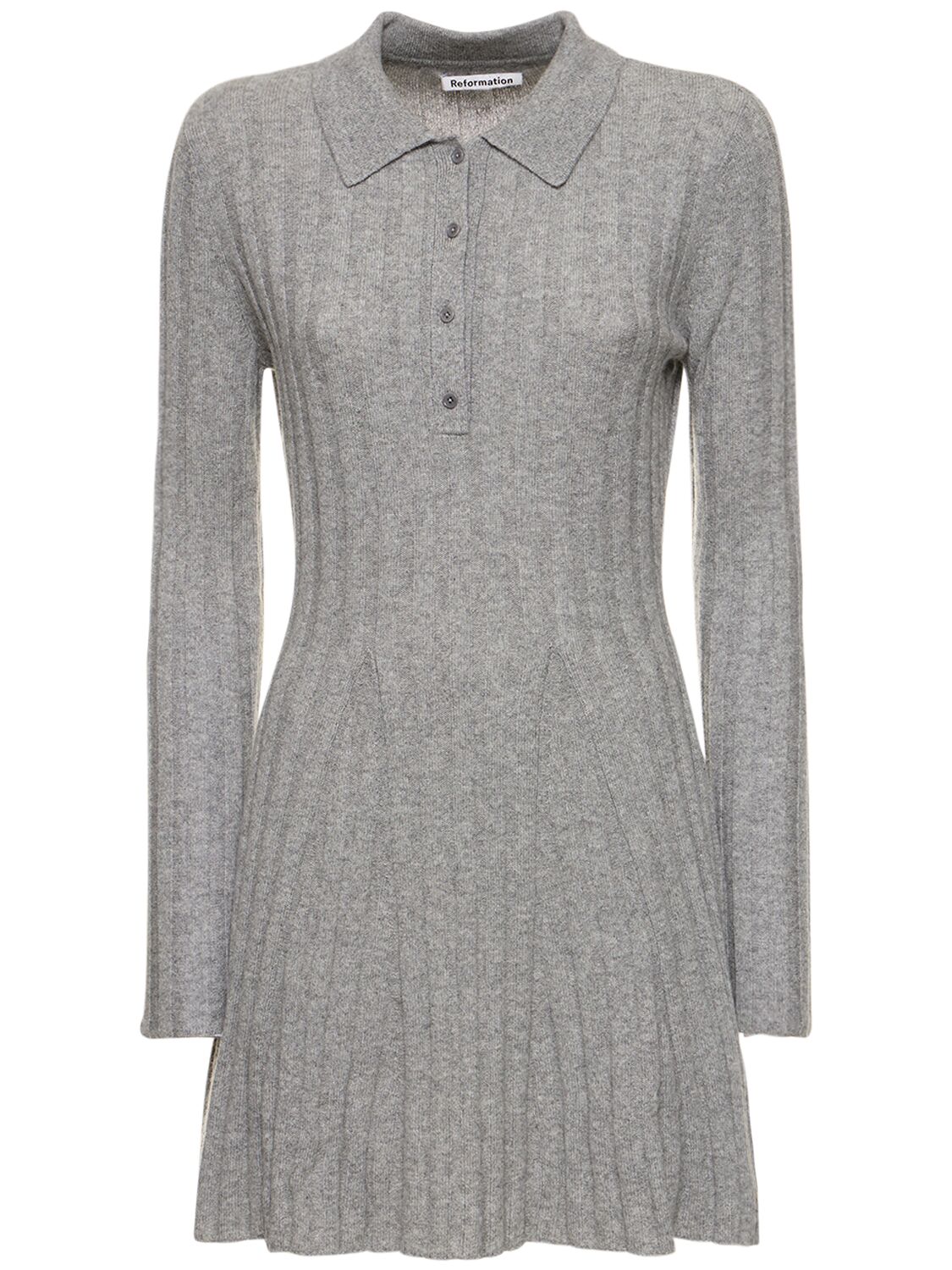 Reformation Walsh Collared Cashmere Mini Dress In Grey
