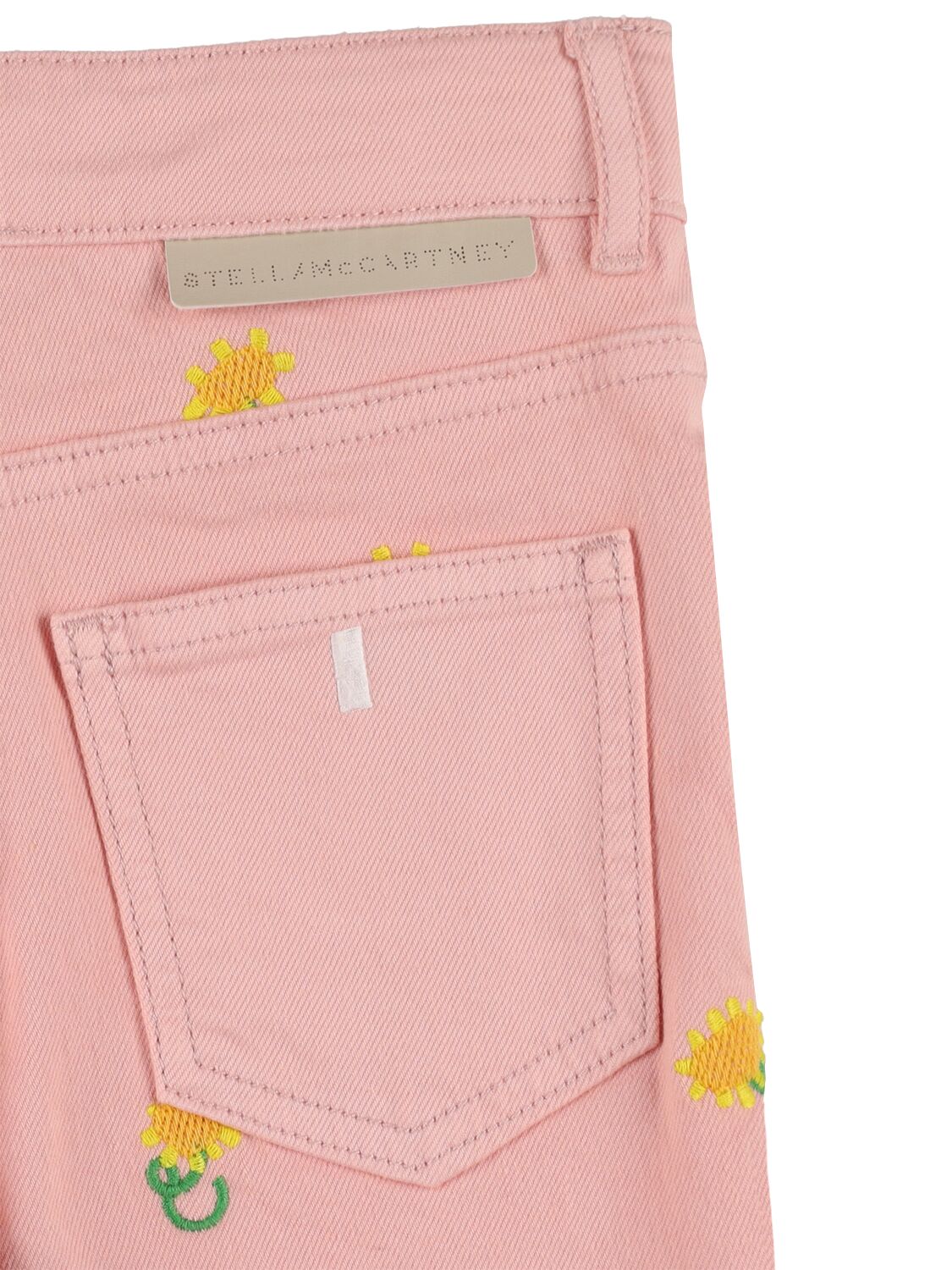 Shop Stella Mccartney Embroidered Organic Denim Shorts In Rosa