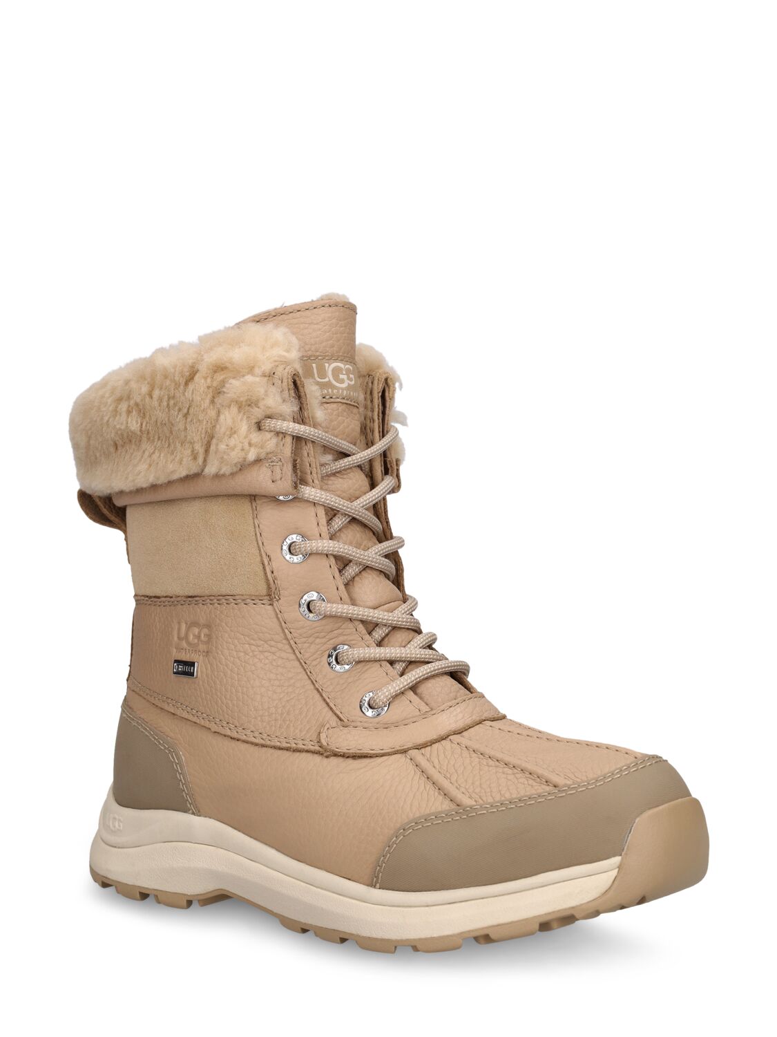 Shop Ugg 25mm Adirondack Iii Leather Hiking Boots In Beige