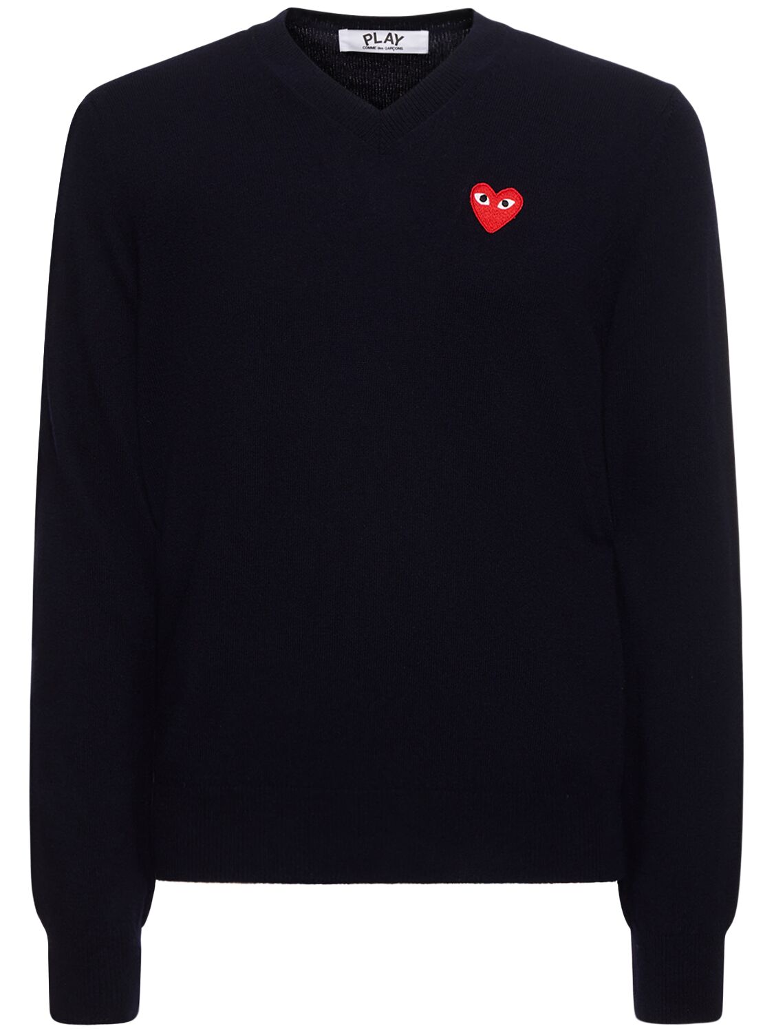 Comme Des Garçons Play Play Logo Knit Wool V-neck Sweater In Navy