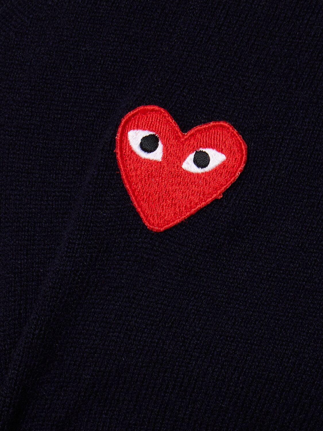 Shop Comme Des Garçons Play Play Logo Knit Wool V-neck Sweater In Navy