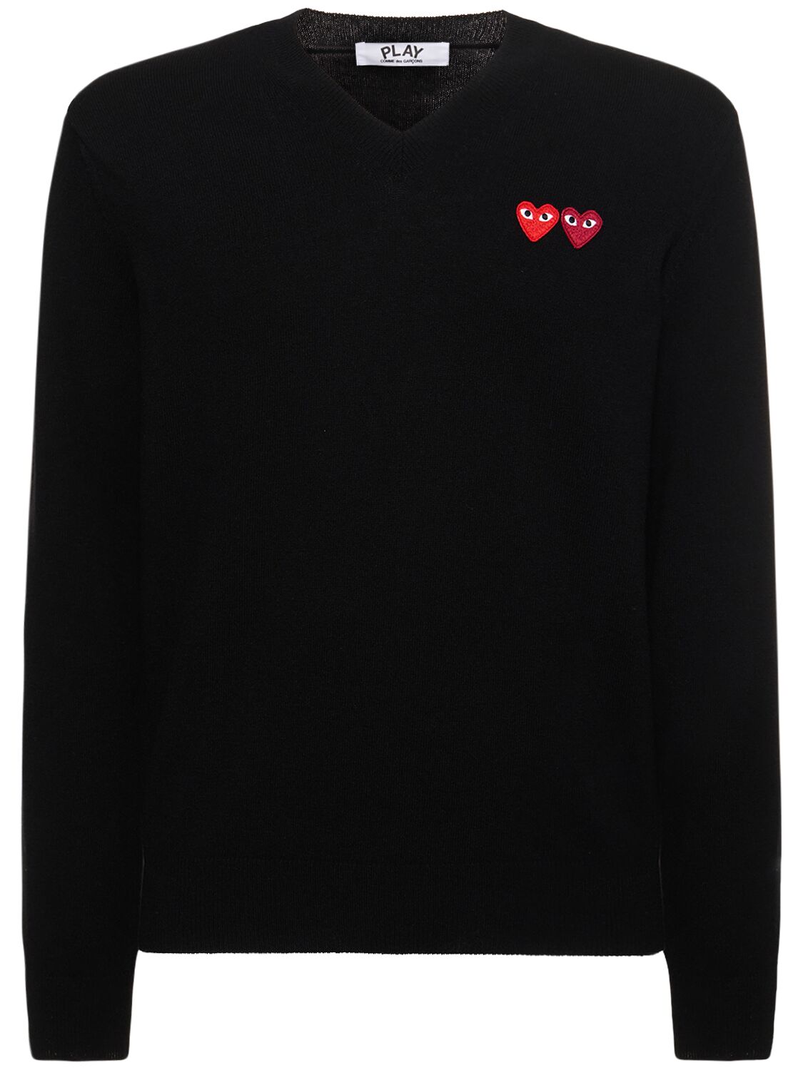 Comme Des Garçons Play Play Logo Knit Wool V-neck Sweater In Black