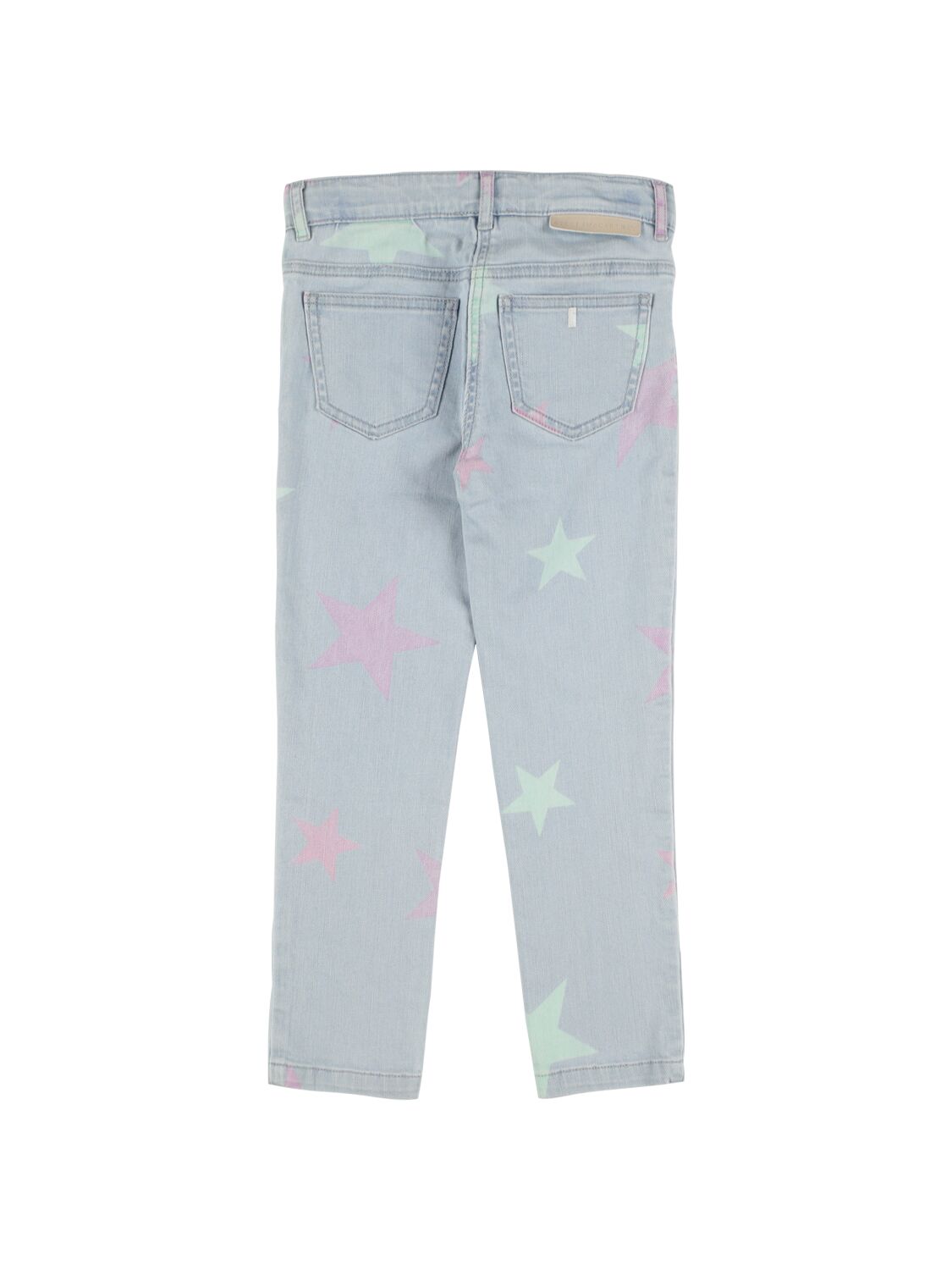 Shop Stella Mccartney Stars Print Stretch Cotton Denim Pants In Bunt