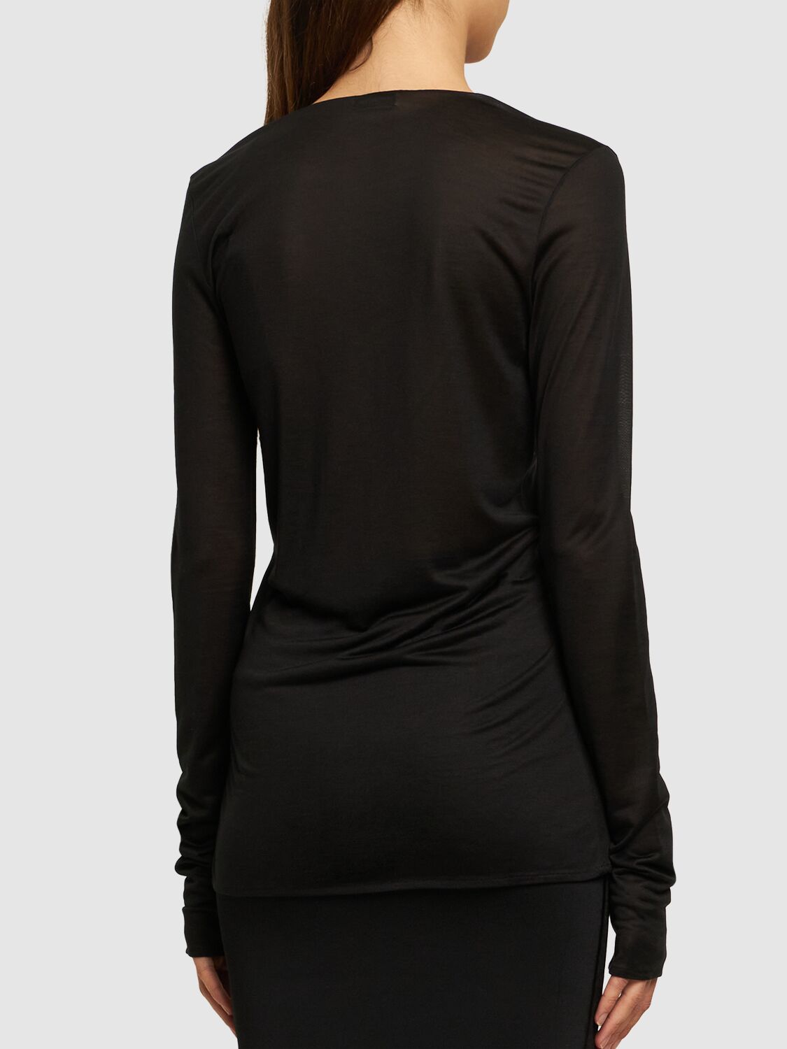 Shop Saint Laurent Scoop Neck Silk Long-sleeved T-shirt In Black