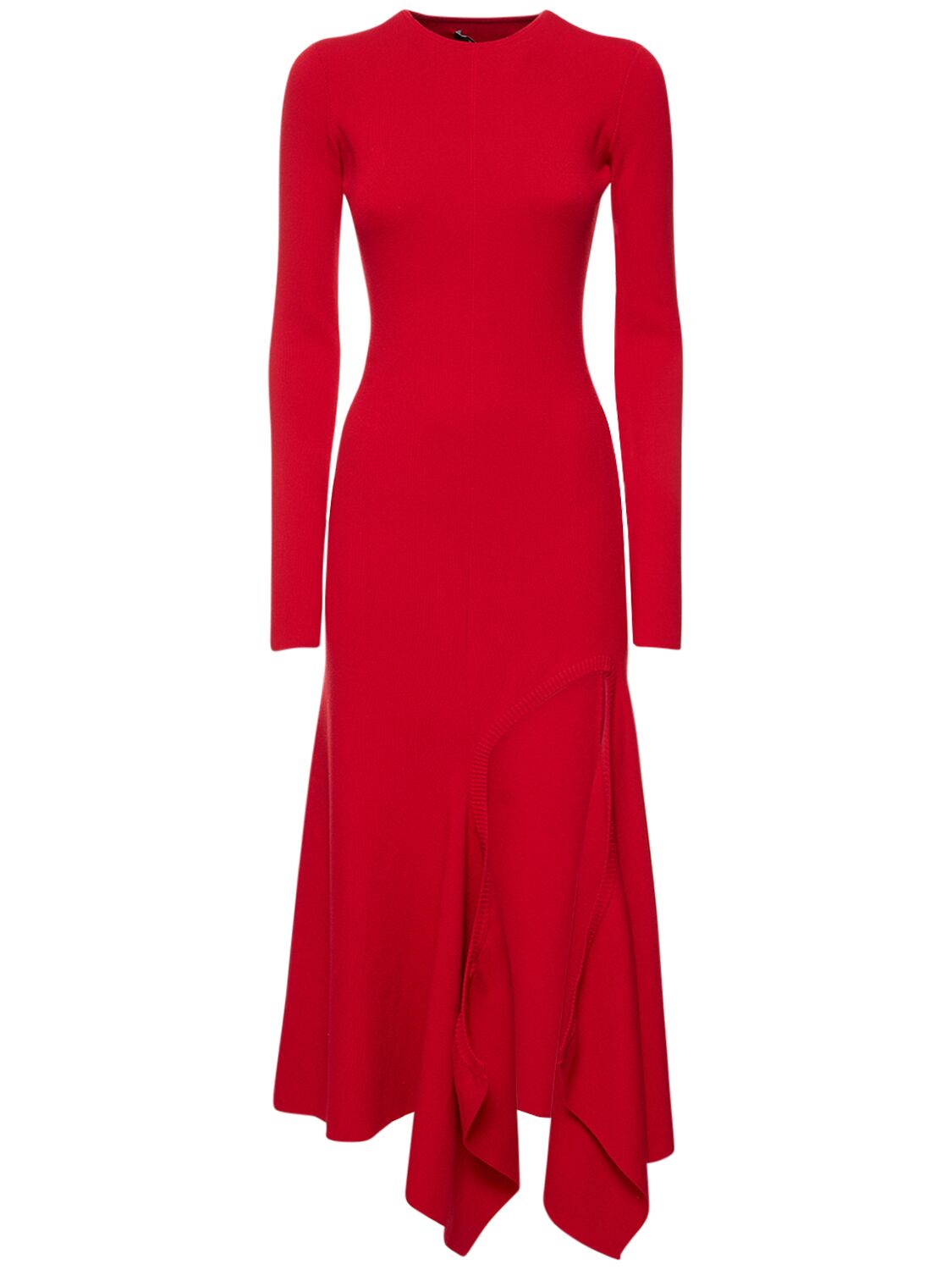 Y/project Asymmetric Jersey Long Sleeve Dress In Red