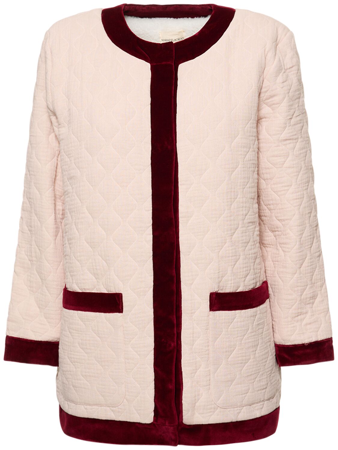 Maria De La Orden Hortensia Velvet Quilted Short Coat In Lightpink,red