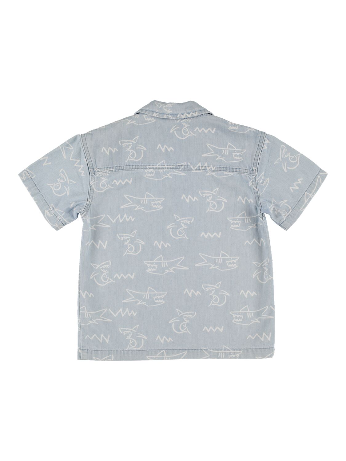 Shop Stella Mccartney Printed Light Cotton Denim Shirt In Hellblau