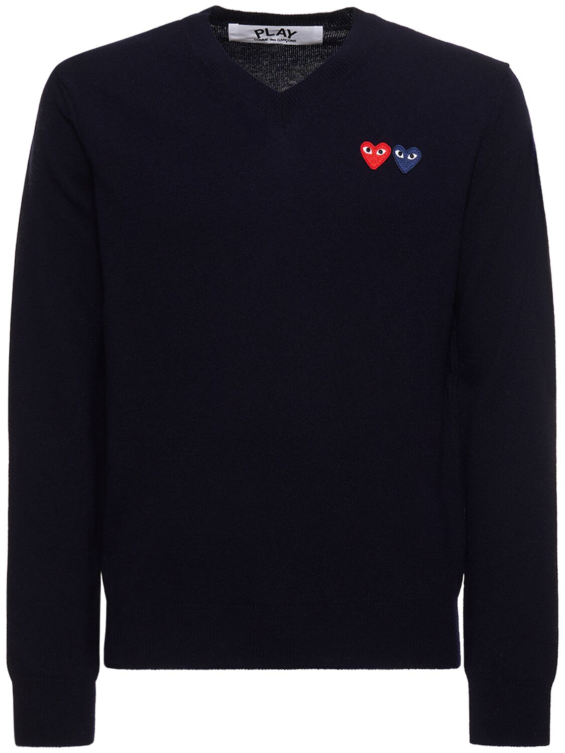 Comme Des Garçons Play Play Logo Knit Wool V-neck Sweater In Navy