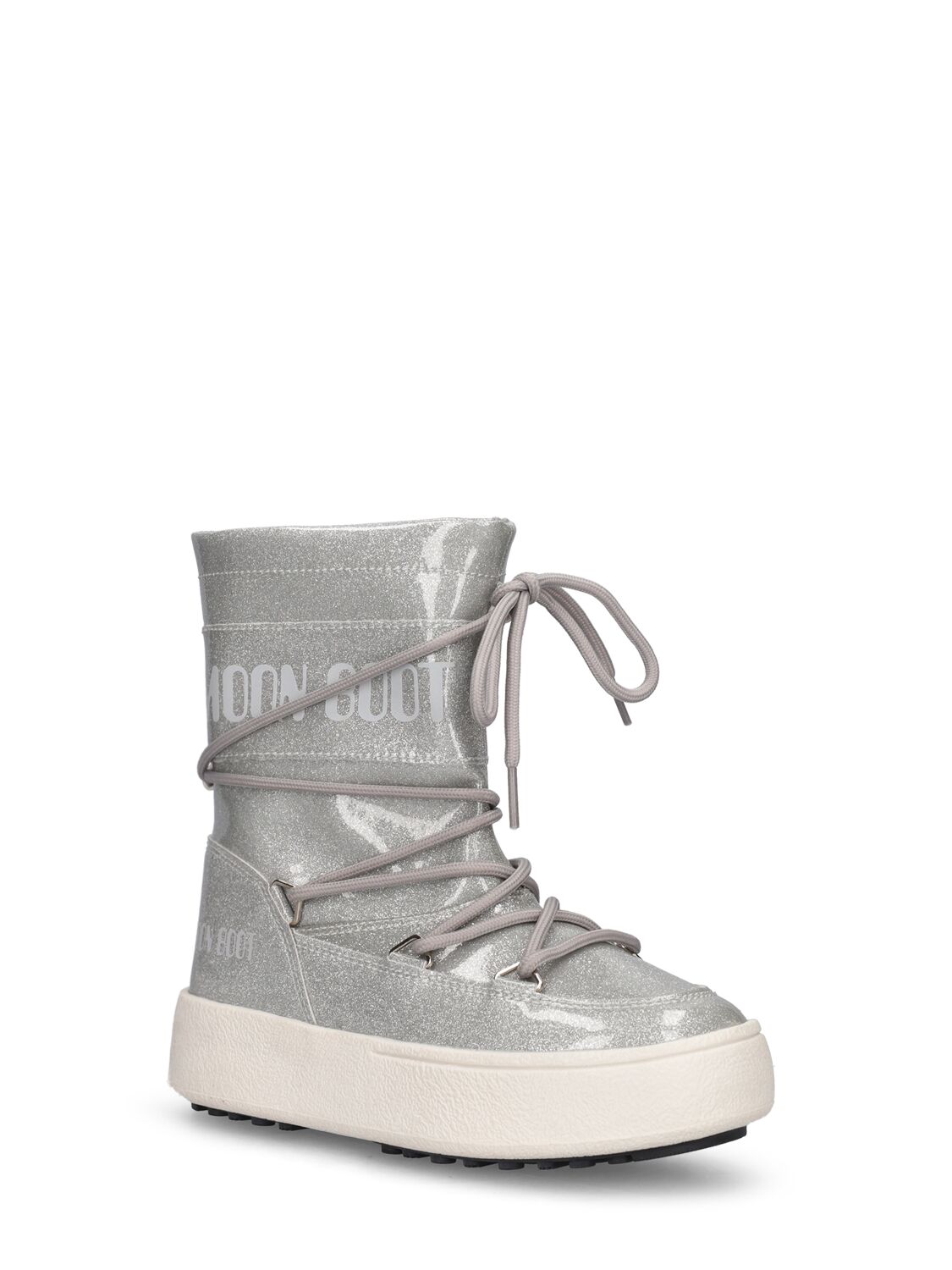 Shop Moon Boot Nylon Glitter Ankle Snow Boots In Silver