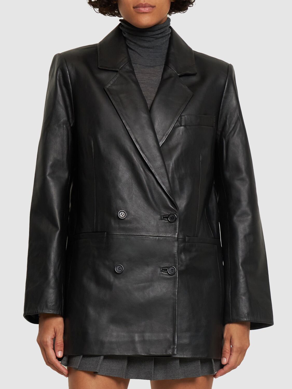 Shop Reformation Veda Dalia Relaxed Leather Blazer In Black