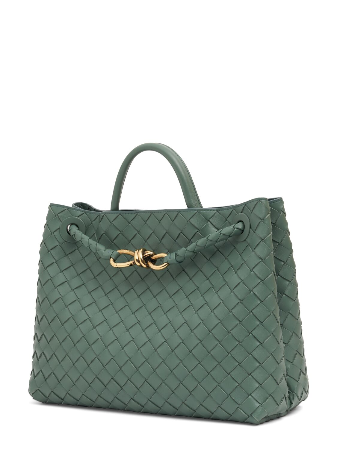 Shop Bottega Veneta Medium Andiamo Leather Top Handle Bag In Aloe