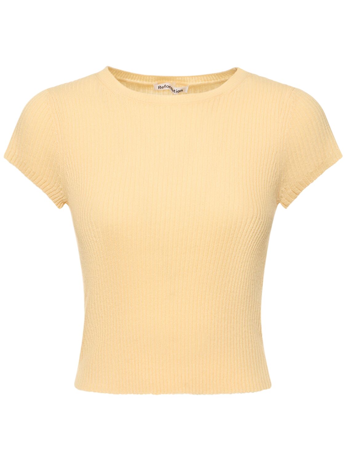 Reformation Teo Short Sleeve Cashmere Jumper In Yellow