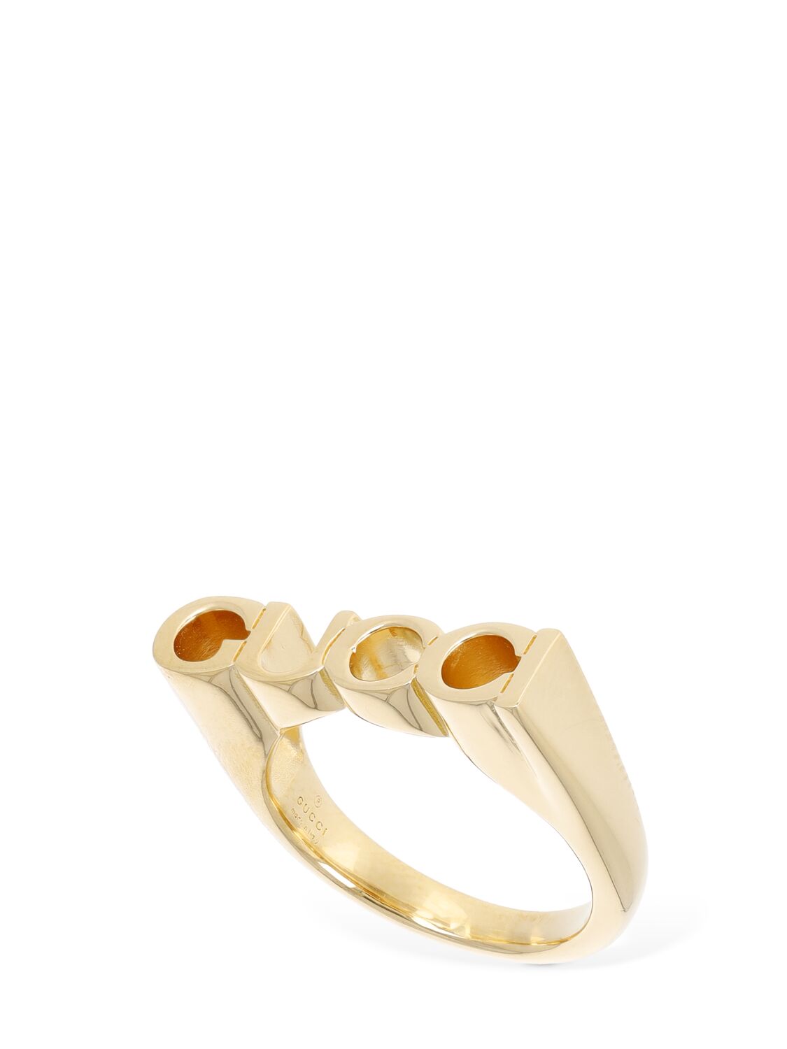 Gucci Lettering Brass Ring In Gold