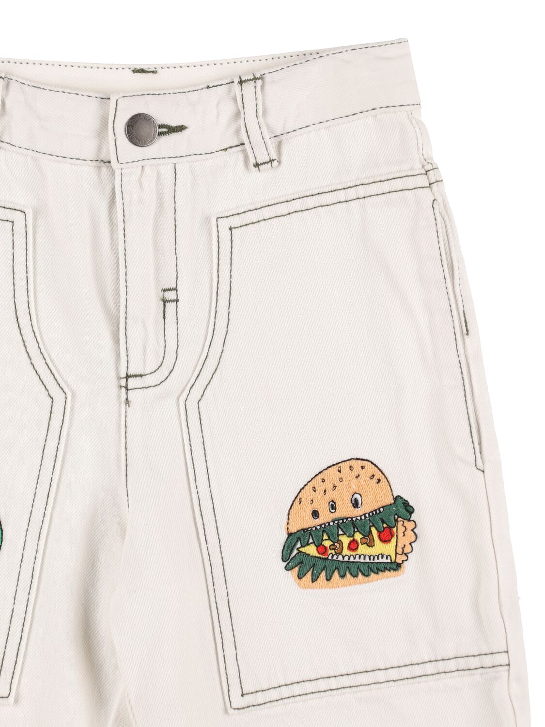 Shop Stella Mccartney Embroidered Logo Cotton Denim Shorts In Weiss