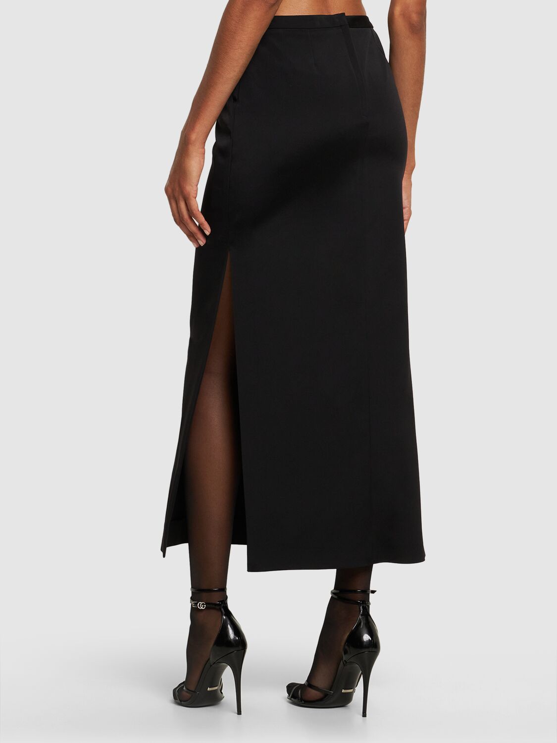 Shop Dolce & Gabbana Stretch Cady Pencil Midi Skirt In Black