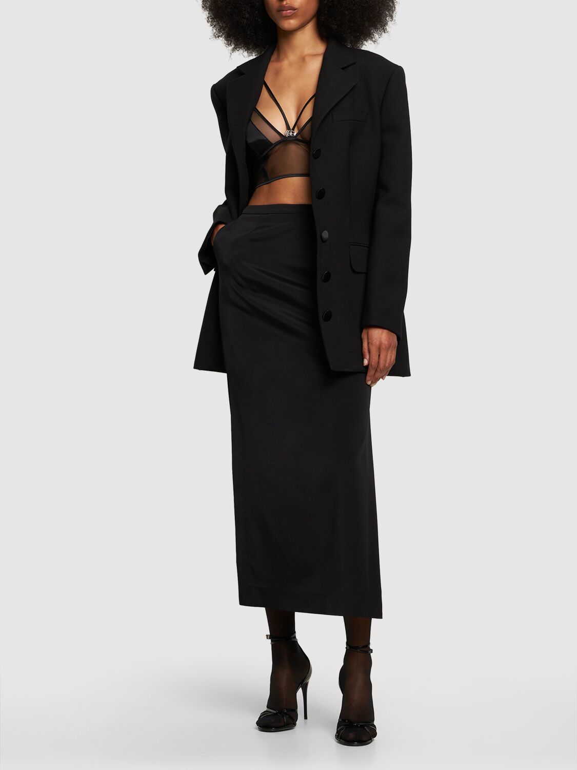 Shop Dolce & Gabbana Stretch Cady Pencil Midi Skirt In Black