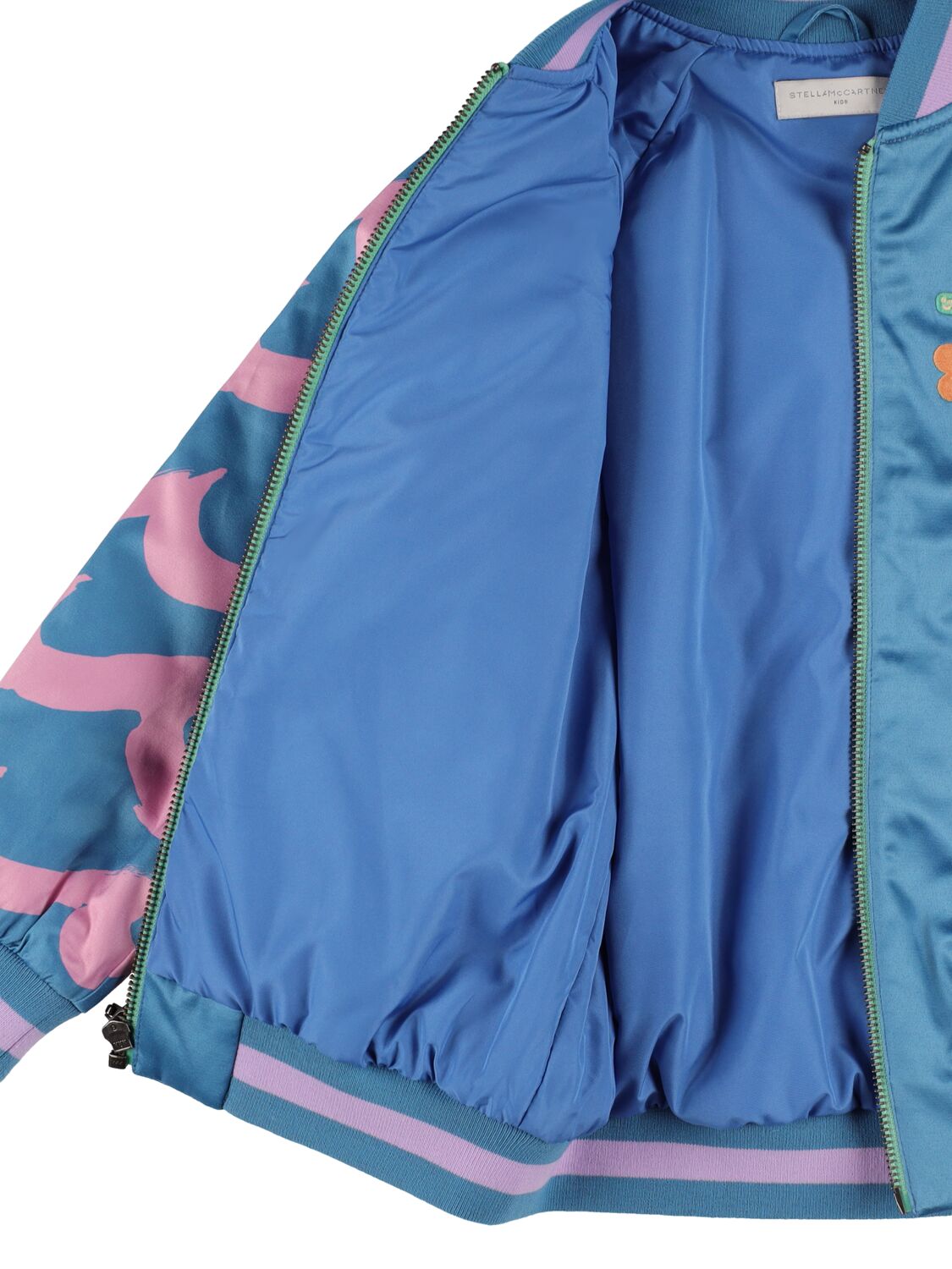 Shop Stella Mccartney Embroidered Satin Bomber Jacket In Blau,bunt