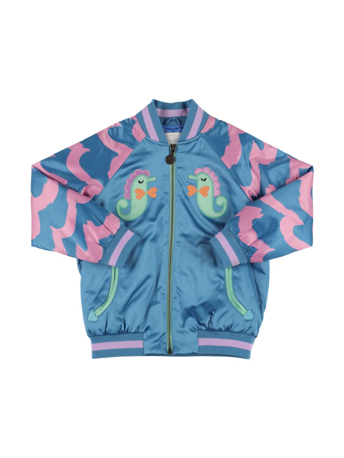 Shop Stella Mccartney Embroidered Satin Bomber Jacket In Blau,bunt