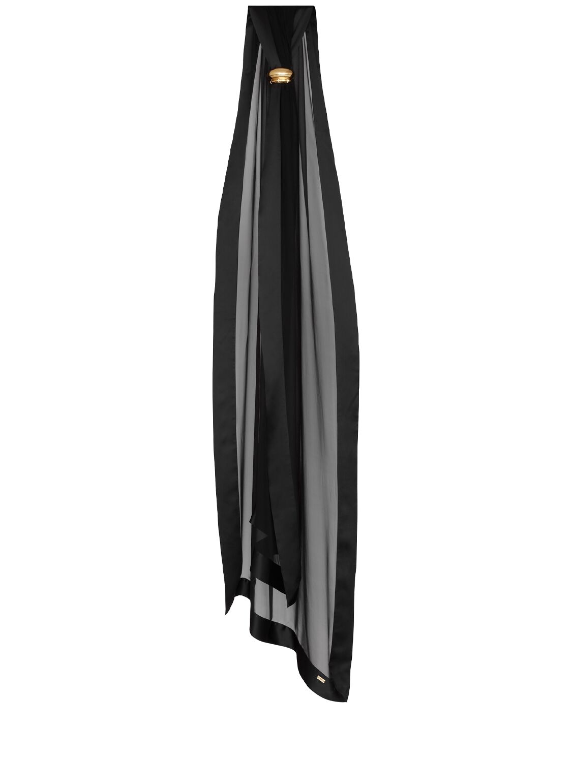 Shop Saint Laurent Extra Long Translucent Silk Scarf In Black