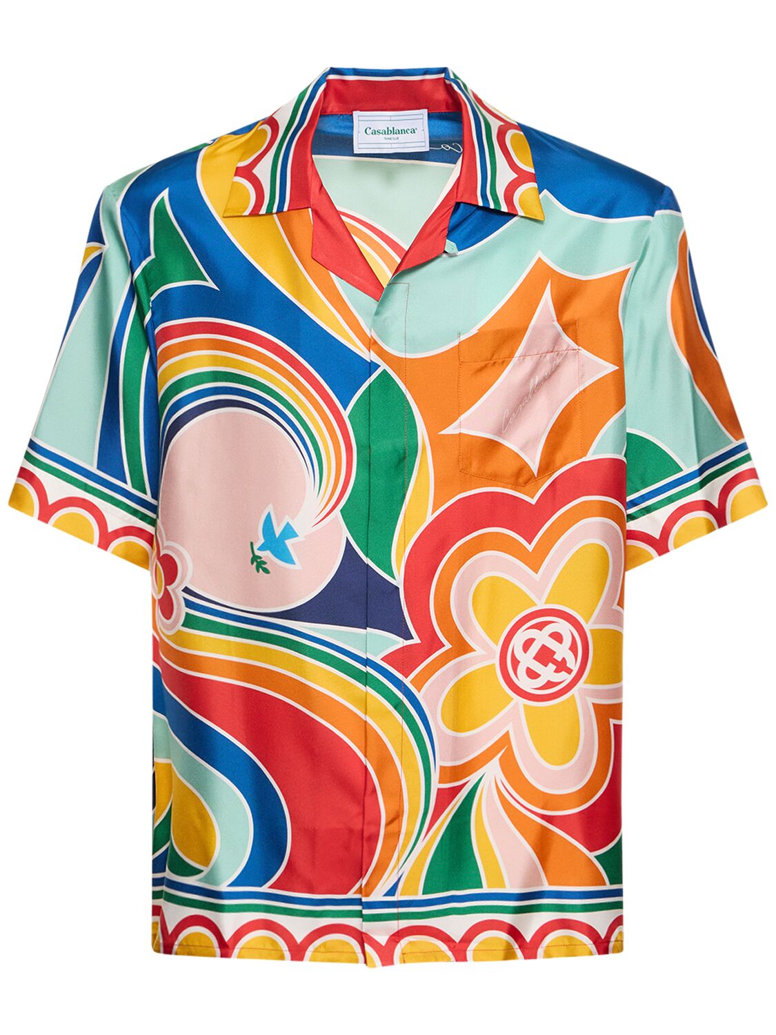 Casablanca Fleures Silk Twill Short Sleeve Shirt In Multicolor