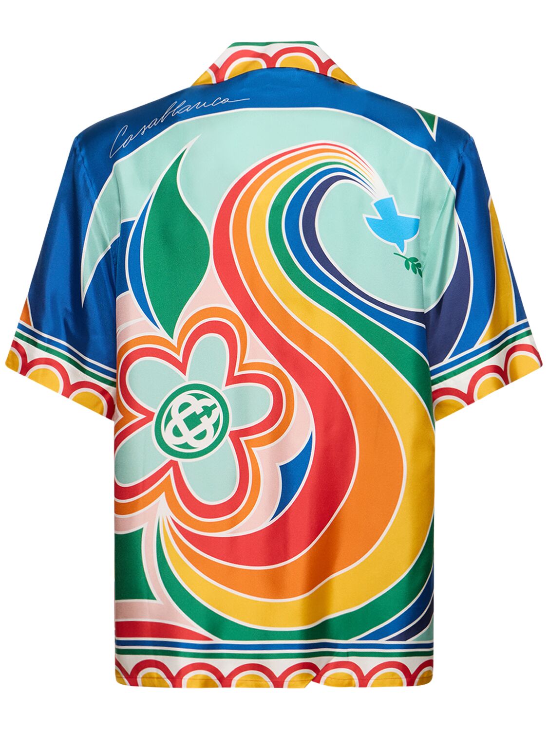 Shop Casablanca Fleures Silk Twill Short Sleeve Shirt In Multicolor