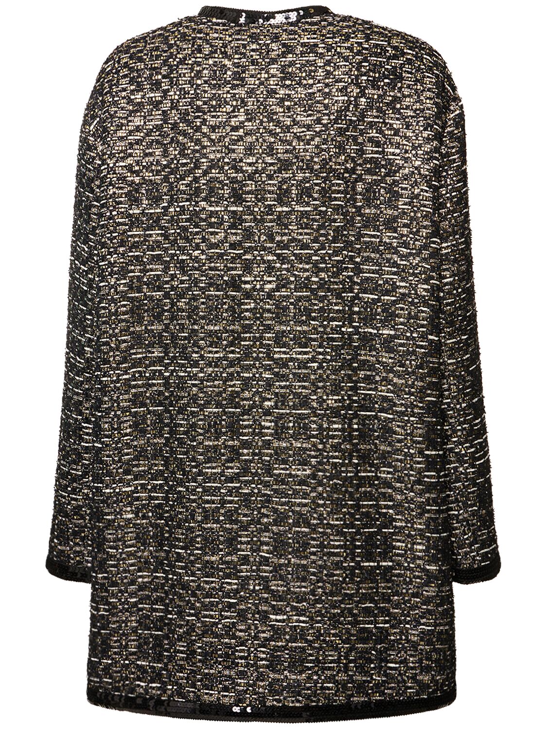 Shop Giambattista Valli Lurex Tweed Collarless Coat In Black,gold