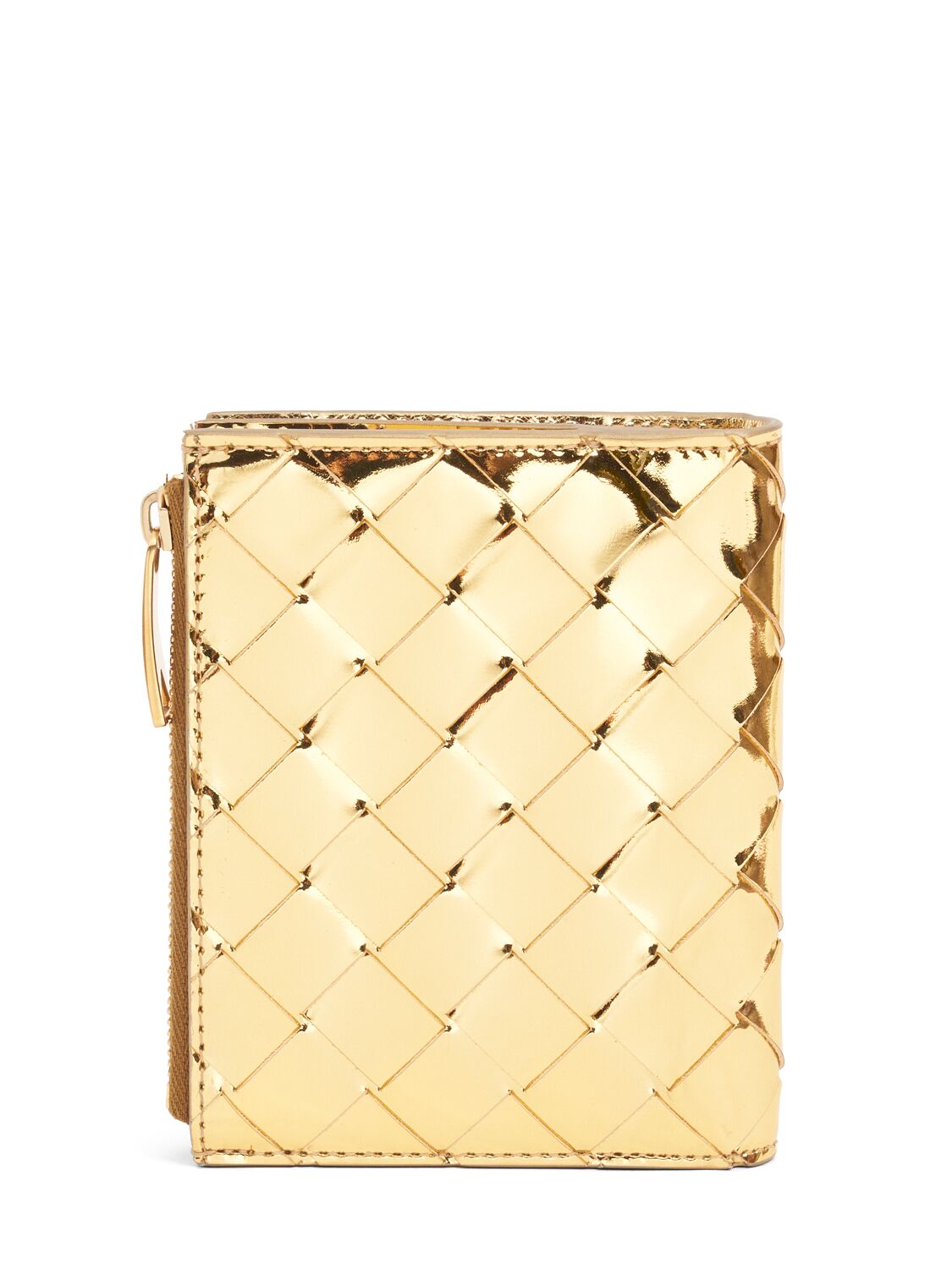 Bottega Veneta Small Intrecciato Leather Zip Wallet In Gold