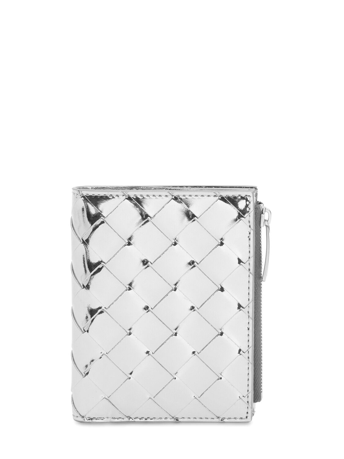 Shop Bottega Veneta Small Intrecciato  Bi-fold Zip Wallet In Silver