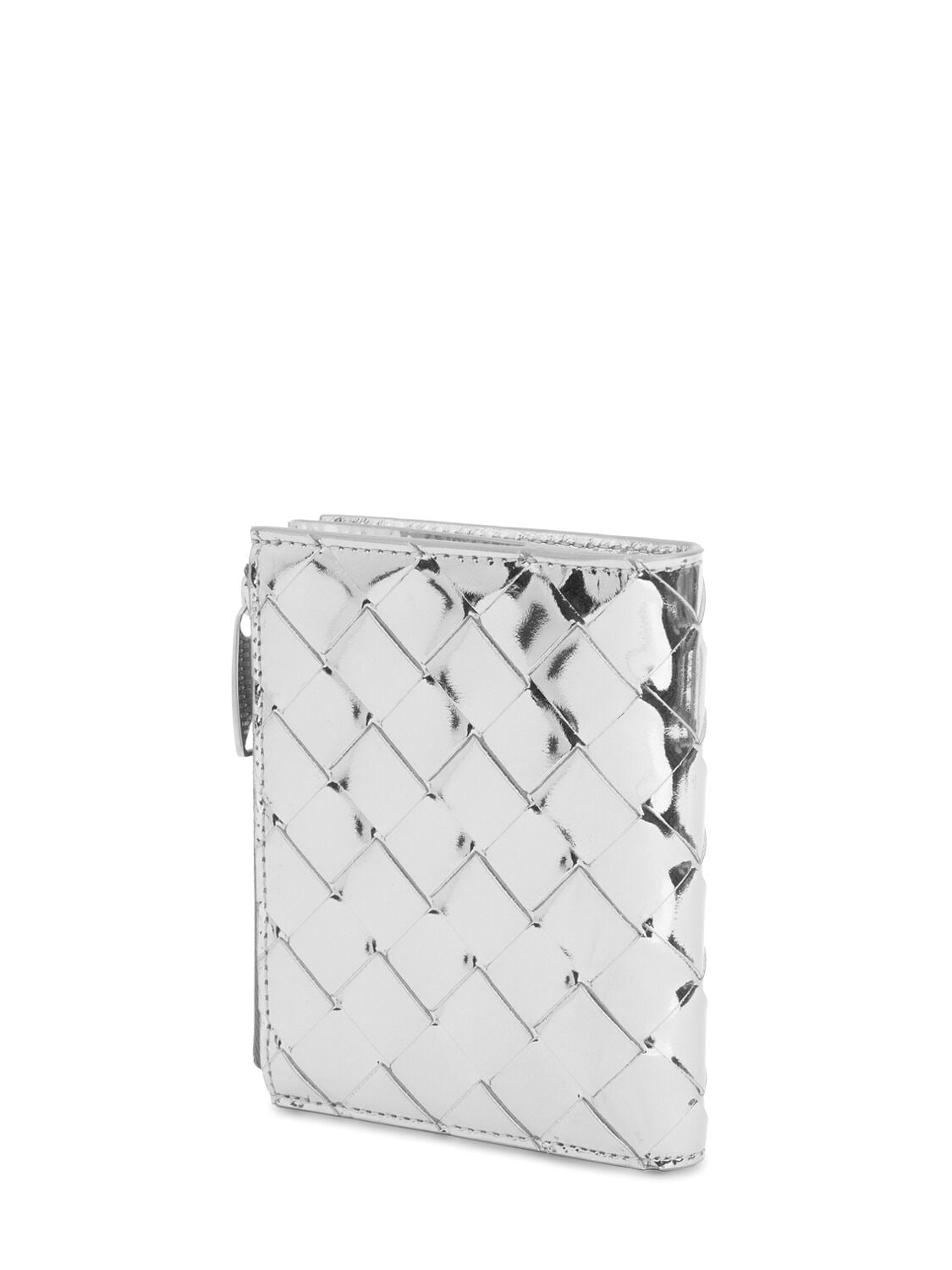 Shop Bottega Veneta Small Intrecciato  Bi-fold Zip Wallet In Silver