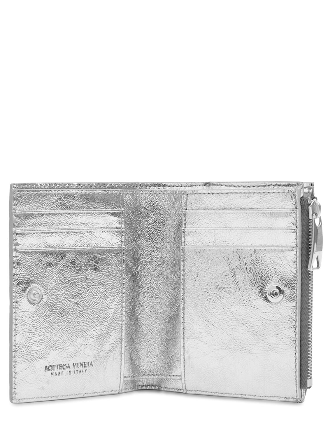 Shop Bottega Veneta Small Intrecciato  Bi-fold Zip Wallet In Silver