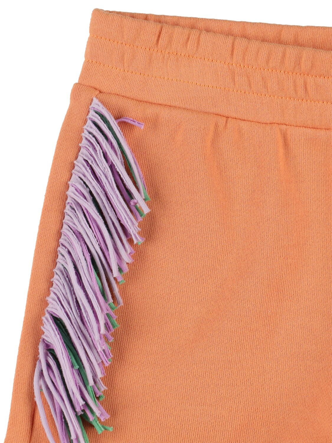 Shop Stella Mccartney Organic Cotton Sweat Shorts W/ Fringes In Orange