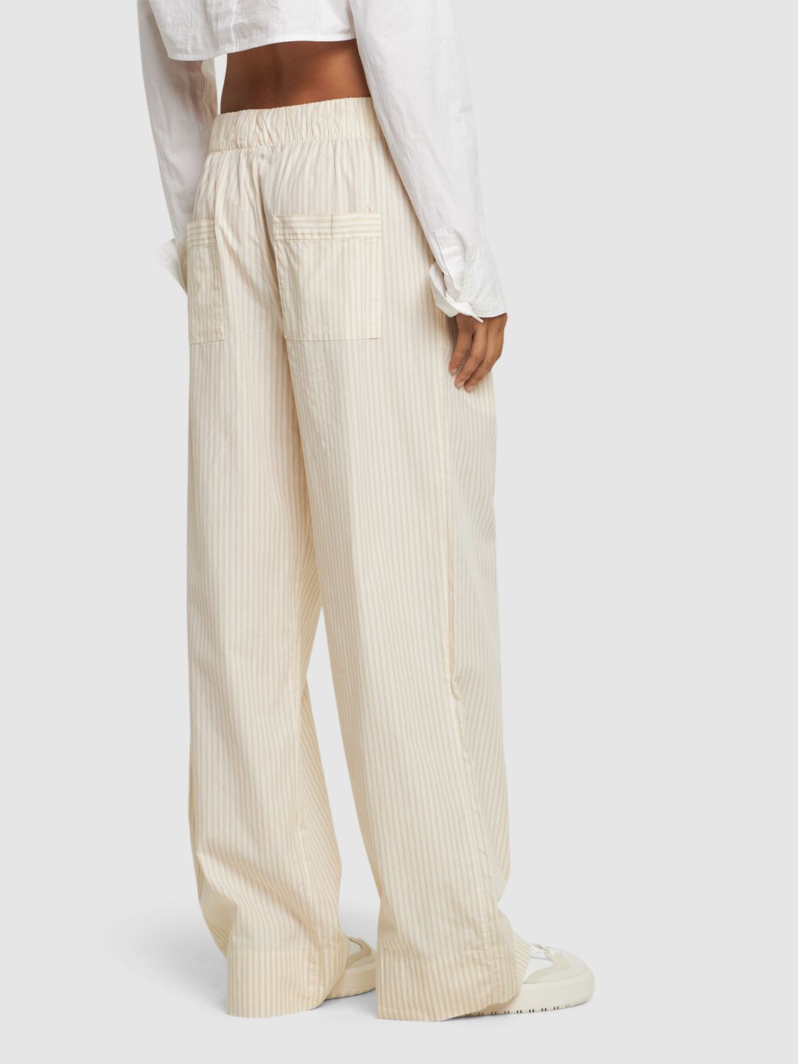 Shop Birkenstock Tekla Pleated Cotton Pants In White,beige