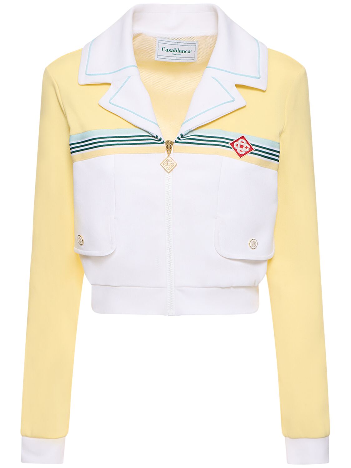 Casablanca Stretch Twill Crop Zip-up Jacket In Yellow,white
