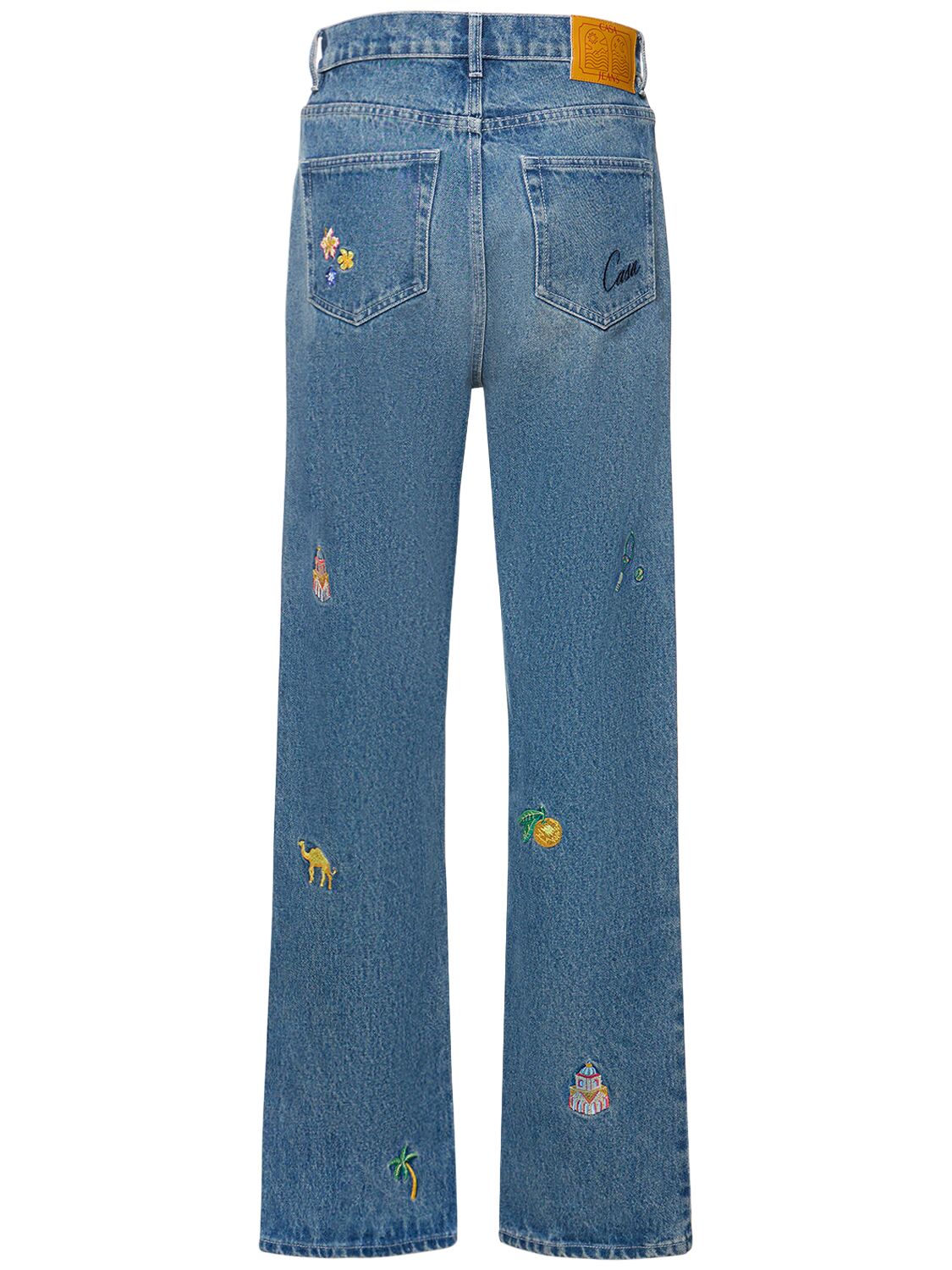 Shop Casablanca Embroidered Denim Straight Jeans In Blue