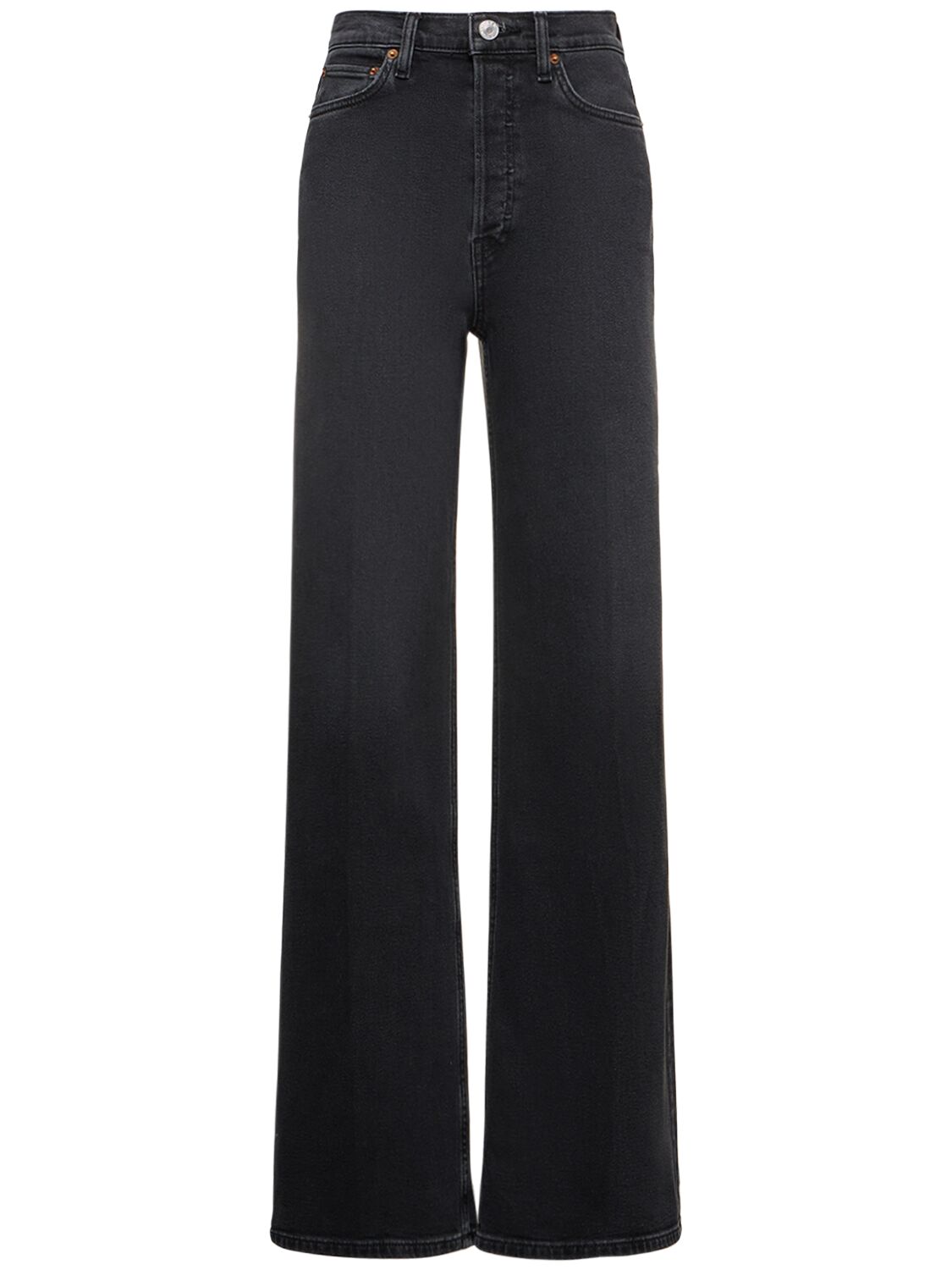 Re/done 70s Ultra High Rise Wide Cotton Jeans In Black