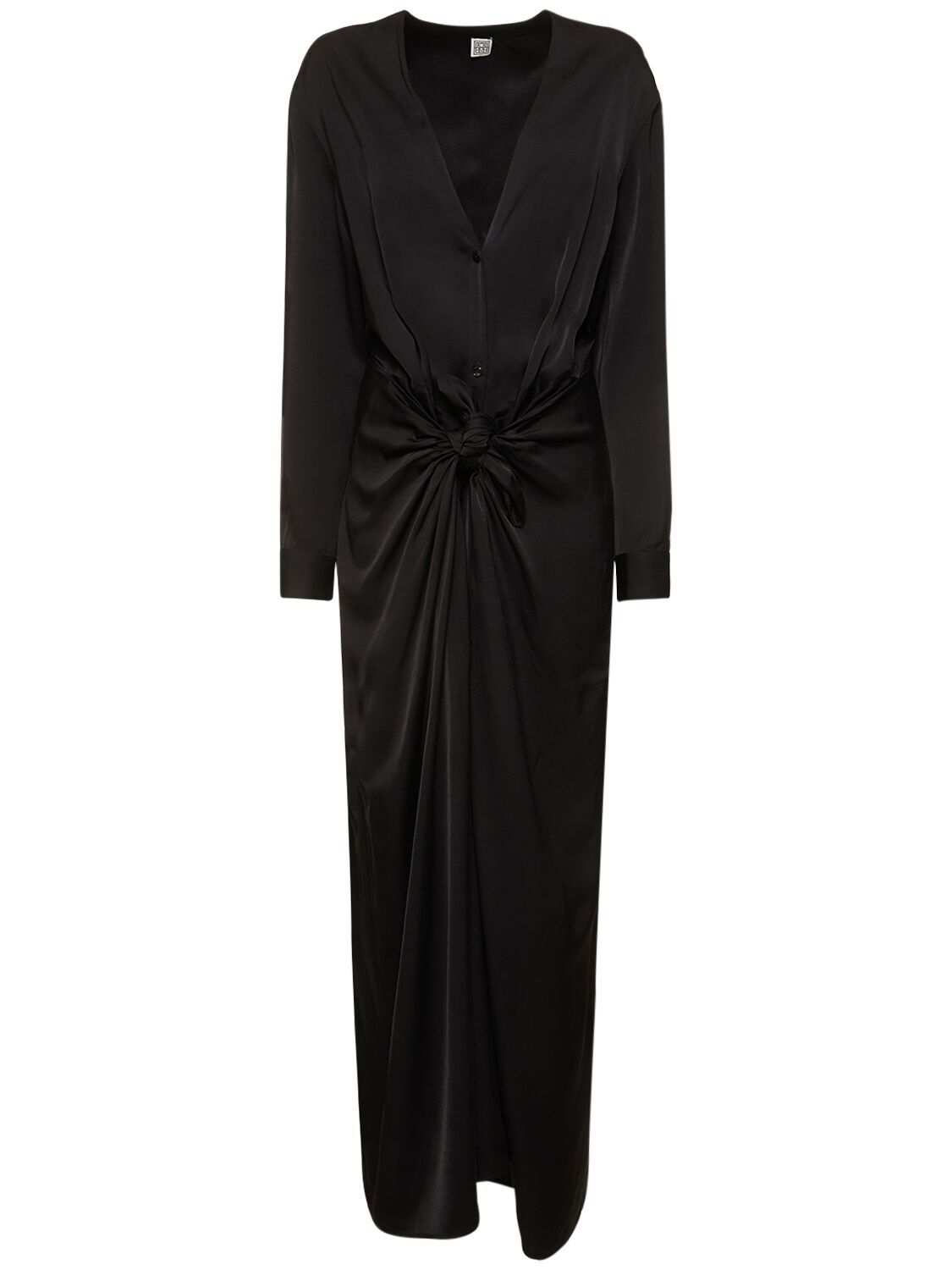 Shop Totême Satin Knot Viscose Long Dress In Black