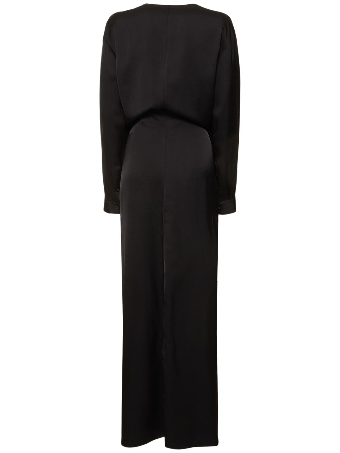 Shop Totême Satin Knot Viscose Long Dress In Black