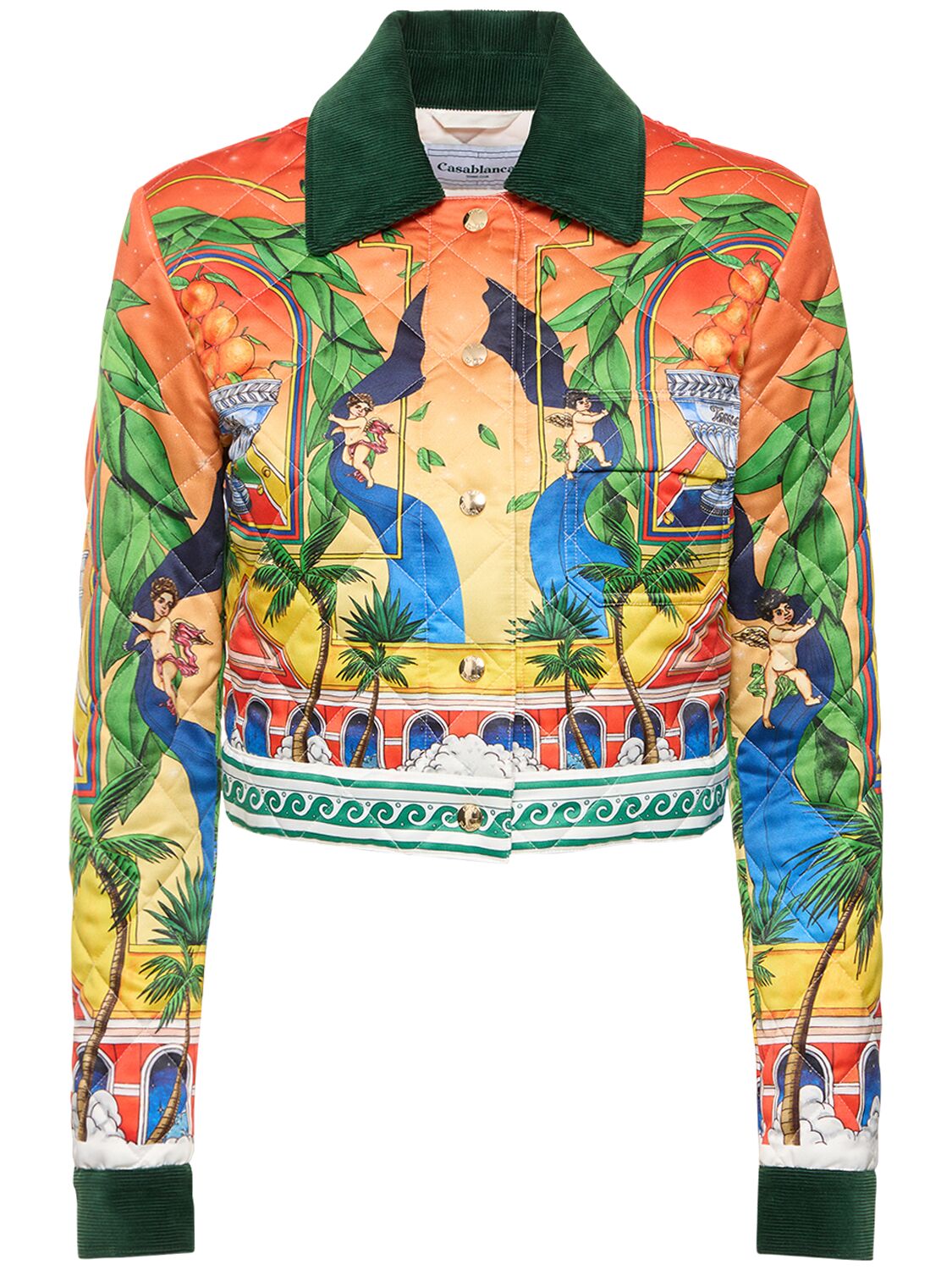 Shop Casablanca Printed Satin Quilted Cropped Jacket In Multicolor