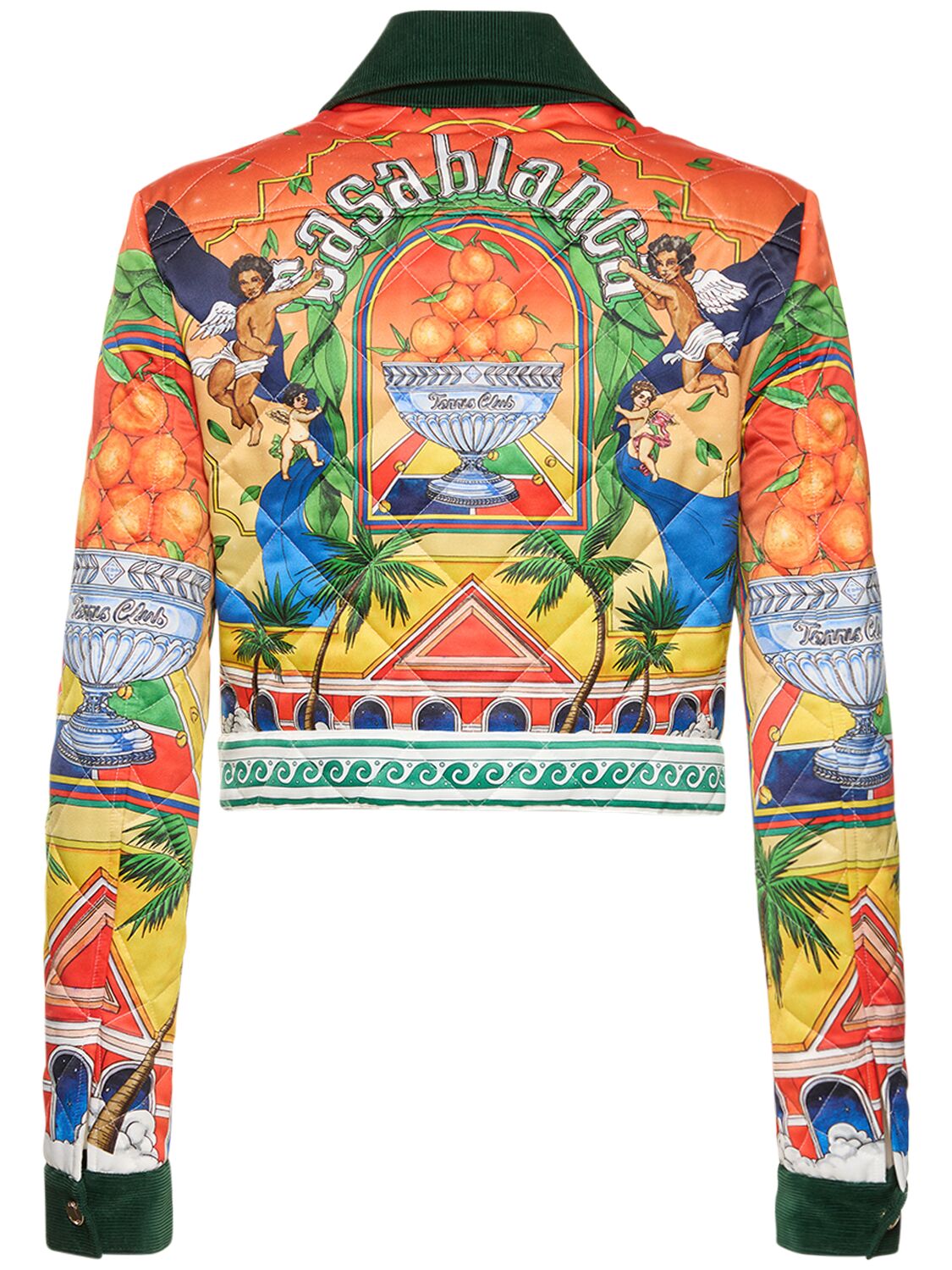 Shop Casablanca Printed Satin Quilted Cropped Jacket In Multicolor