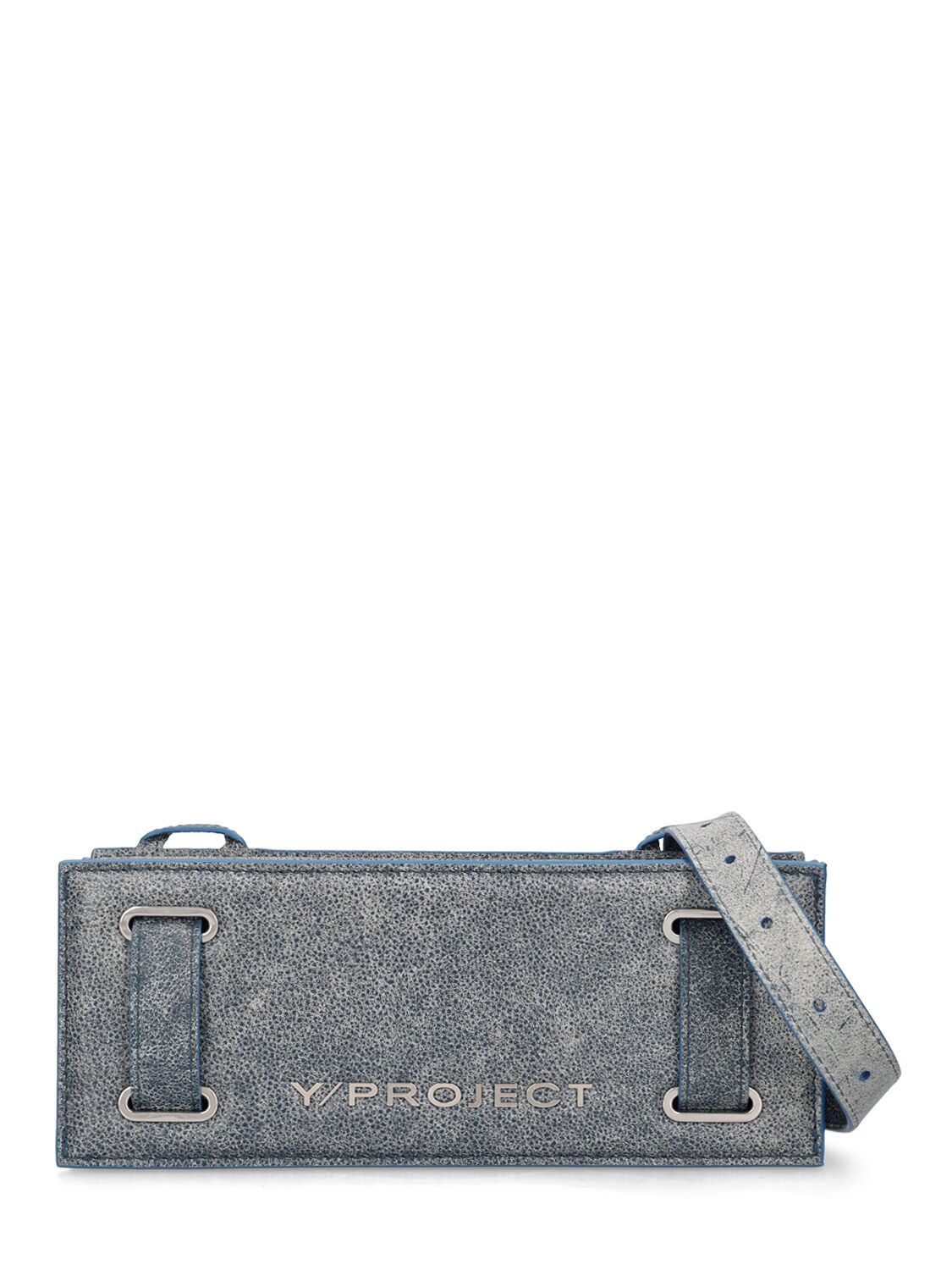 Y/project Mini Accordion Leather Shoulder Bag In Blu Denim Print
