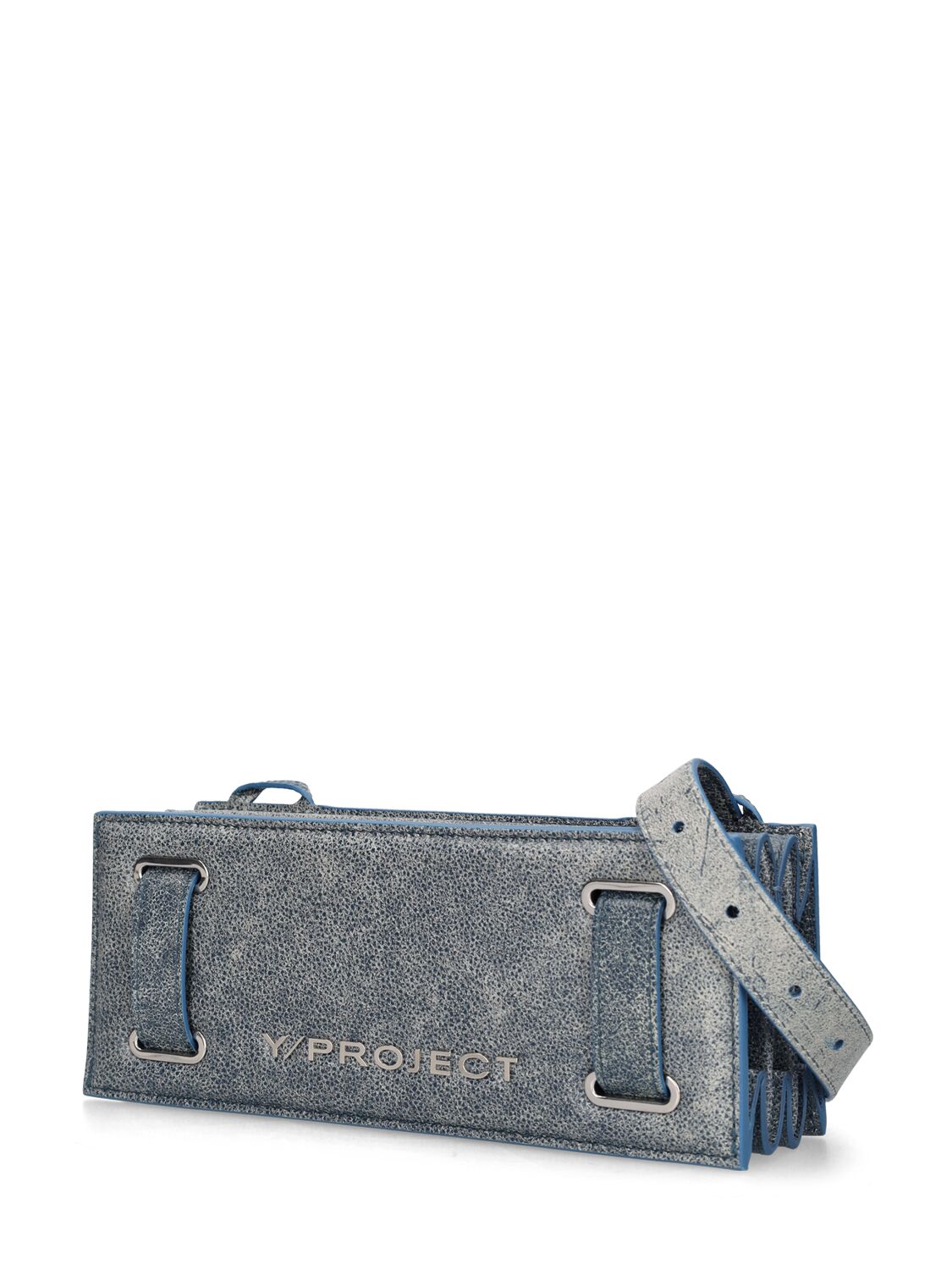 Shop Y/project Mini Accordion Leather Shoulder Bag In Blu Denim Print