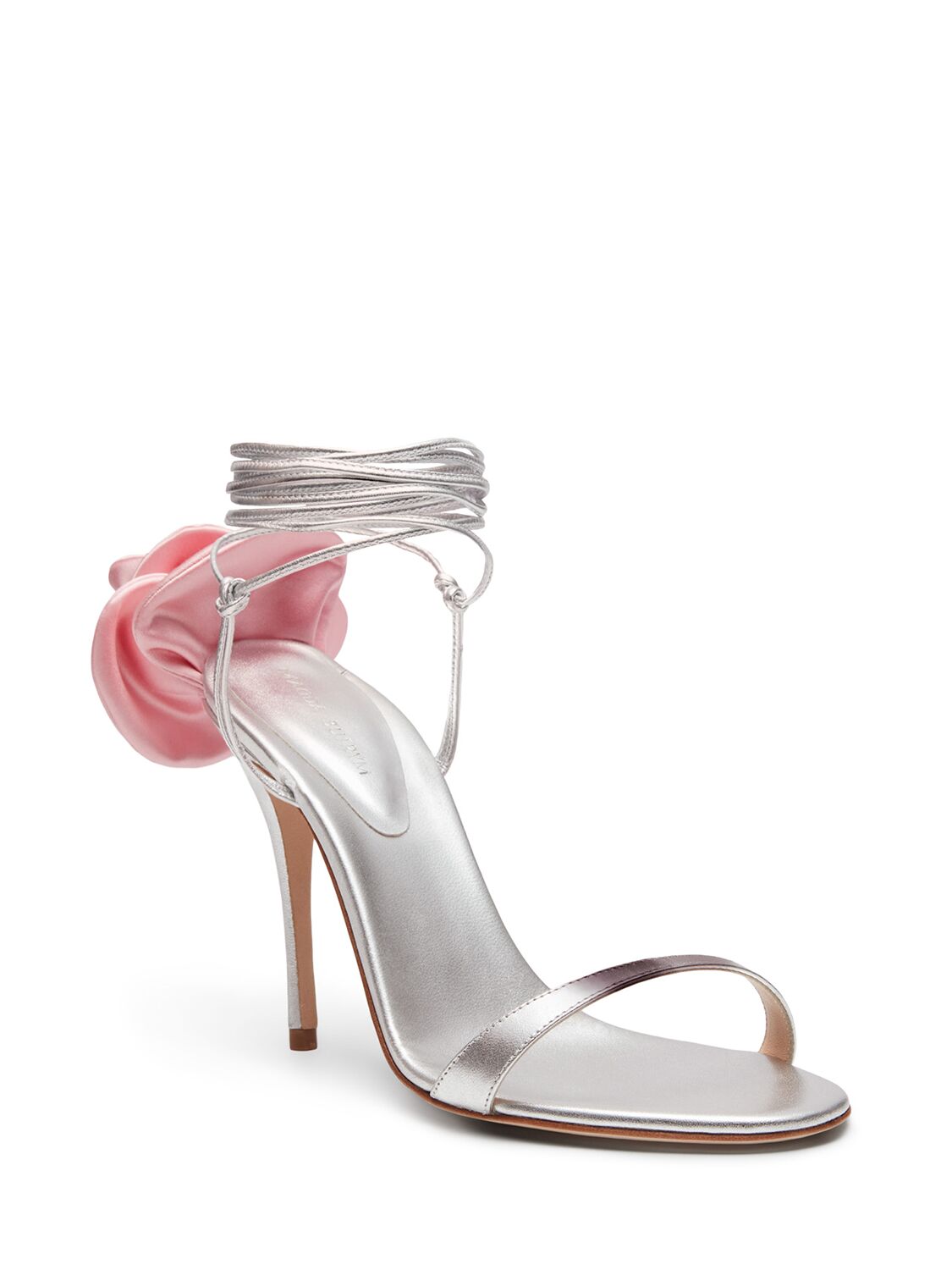 Shop Magda Butrym 105mm Flower Satin Sandals In Silver
