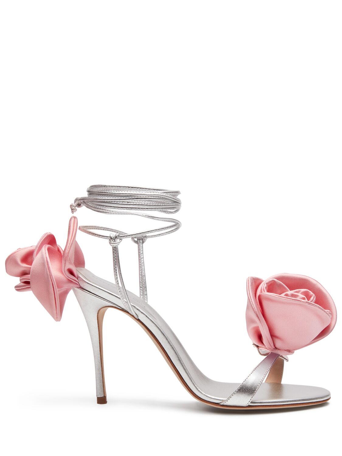 Shop Magda Butrym 105mm Flower Satin Sandals In Silver
