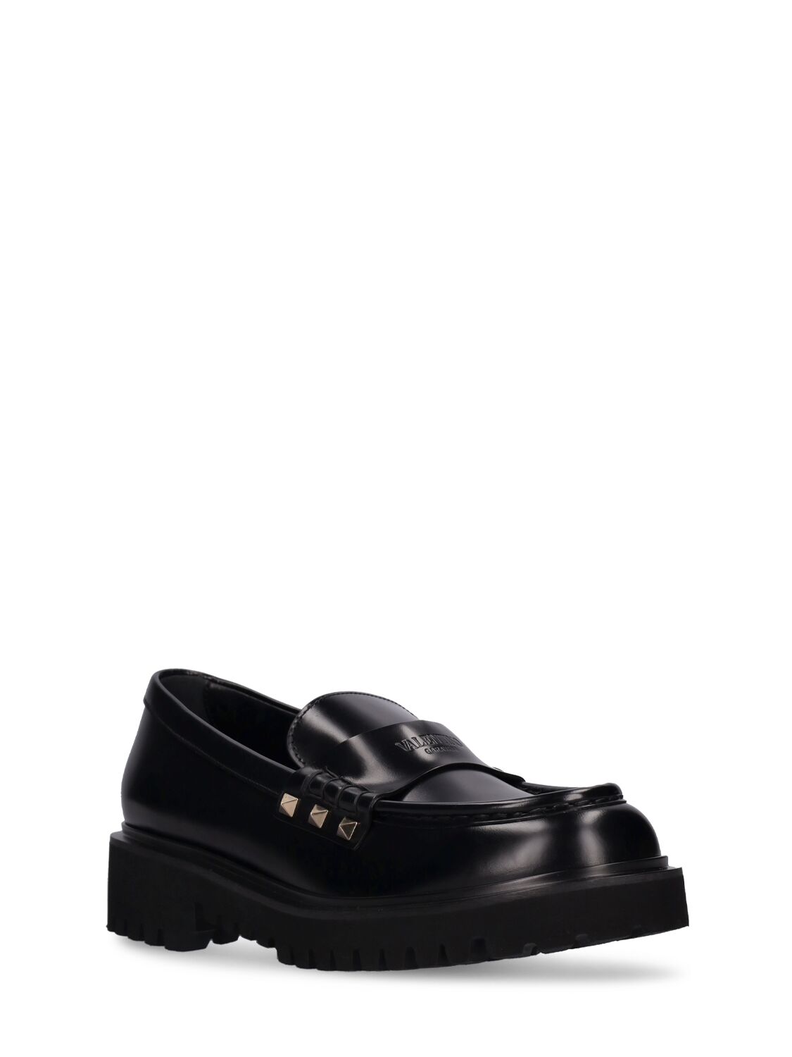 Shop Valentino 50mm Rockstud Leather Loafers In Black